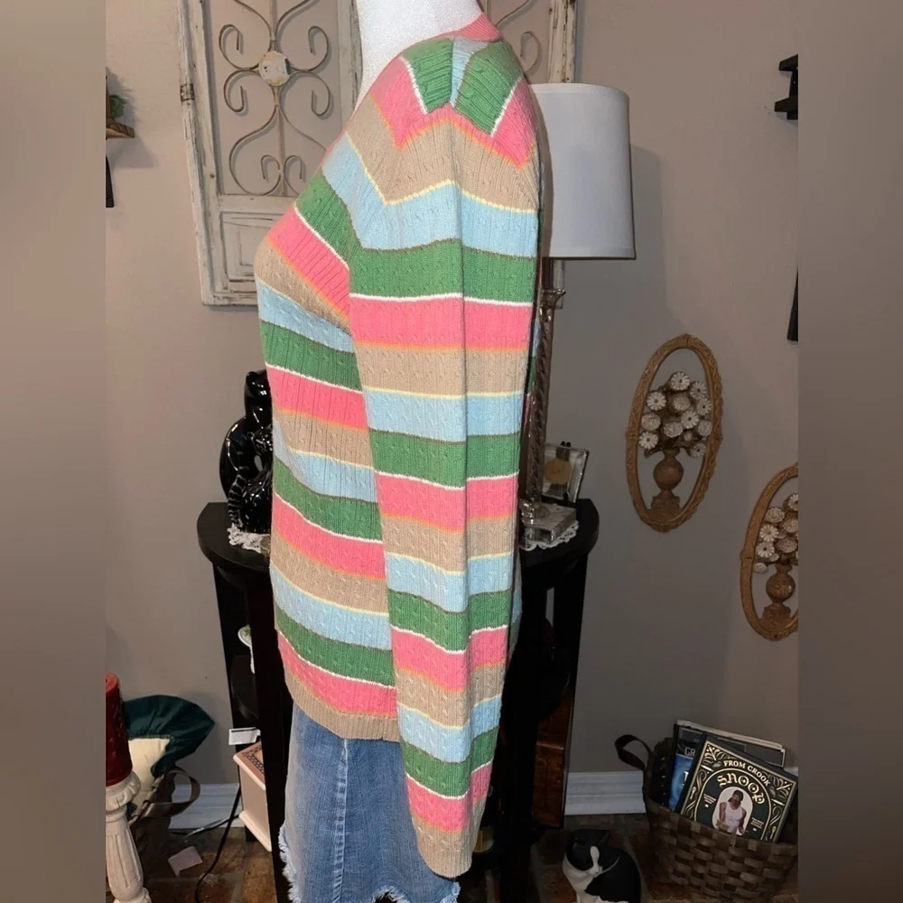 Liz Claiborne vintage pink green blue multicolored striped knit sweater Petite M